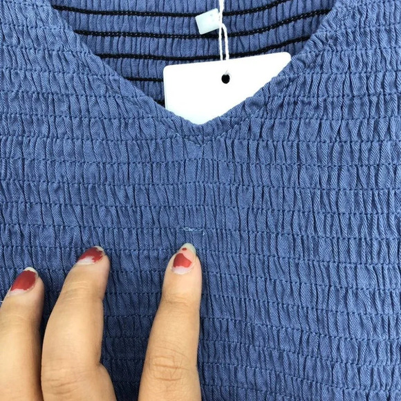 NWT Zesica shirred bodice tiered skirt short sleeve dress dusty blue v-neck S - Picture 5 of 13